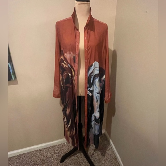 Bstudio  Unique Rust Duster with Artistic Cow Painting, size Large - Picture 6 of 13